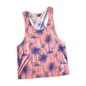 ASOS : NEW Tropical Flamingo Racerback Tank Pink Blue Palm Print : XL
